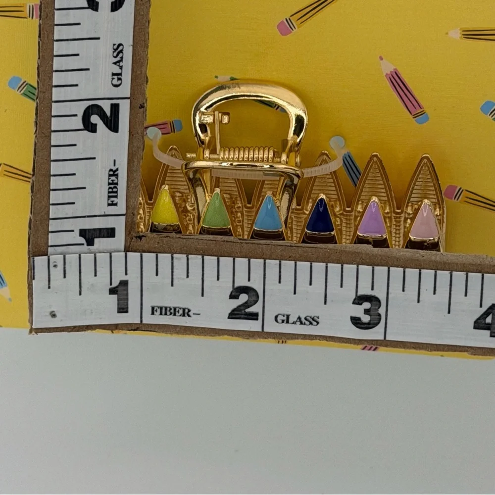 Piper K Crayon Colored Pencil Claw Clip Gold Tone Rhinestones